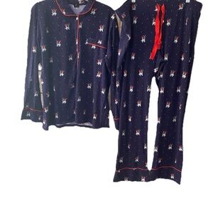 J.Crew Navy Blue PJ Set Holiday Frenchie, French Bulldog XL Christmas Pants Top